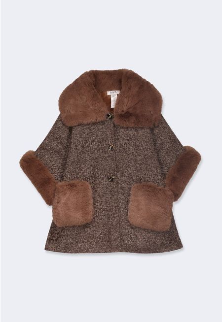 Faux Fur Embellished Poncho