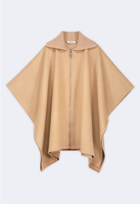 Front Zipper Solid Poncho