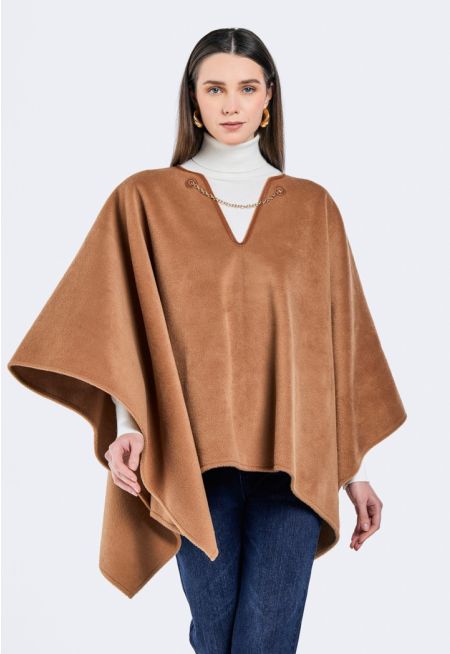 Chain Embellished Neck Poncho