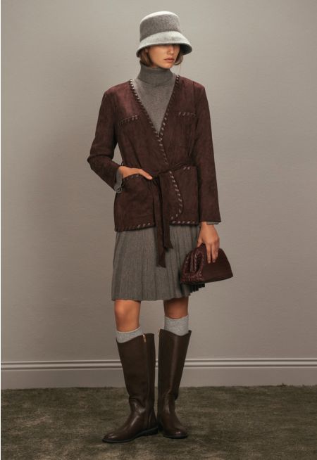 PU Leather Embellished Suede Jacket