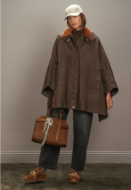 Poncho With Corduroy Collar