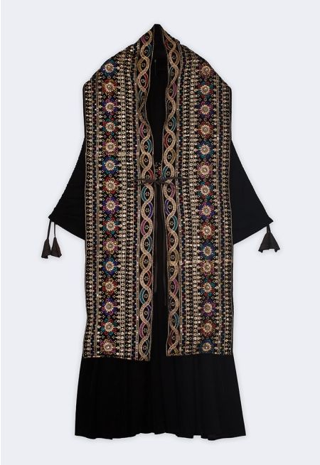 Velvet Dress with Embroidered Shawl Set (2 PCS)-Ramadan Style