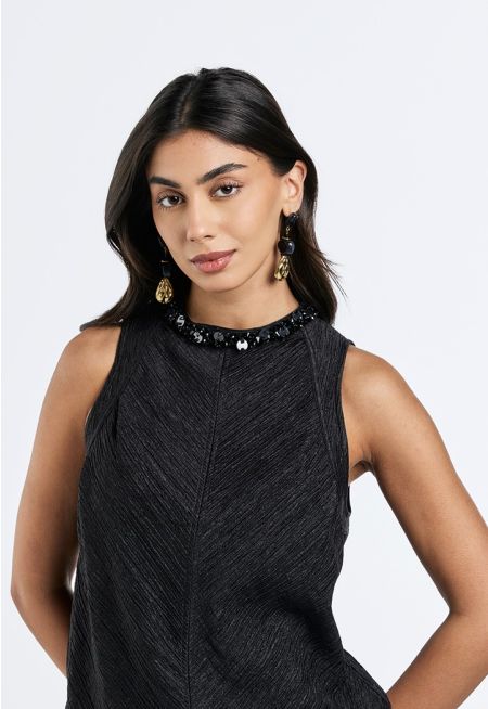 Textured Plisse Beaded Top- Ramadan Style