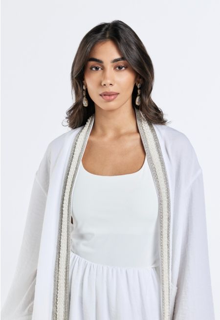 Pearl-Embellished Crinkled Kimono- Ramadan Style