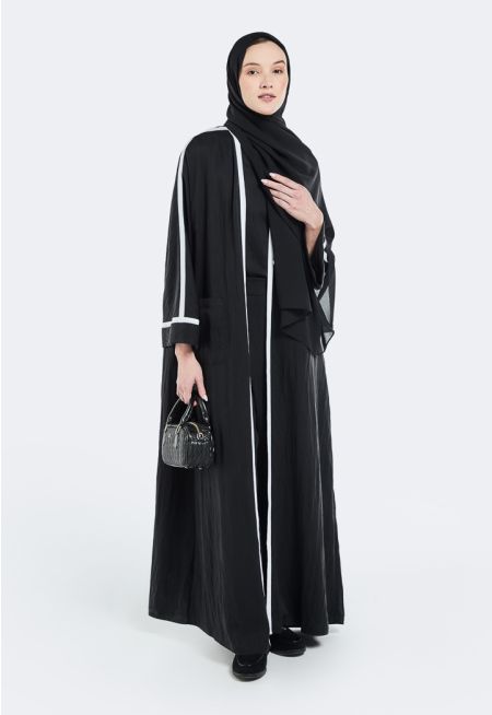 Contrast Panel Abaya With Hijab (2 PCS)