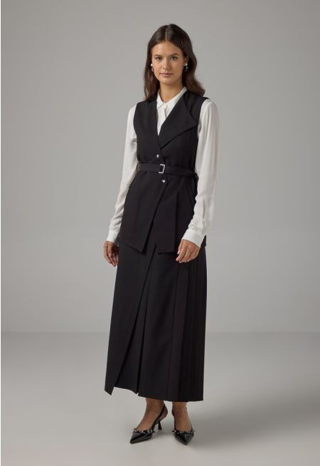 Solid Pleated Flared Skirt