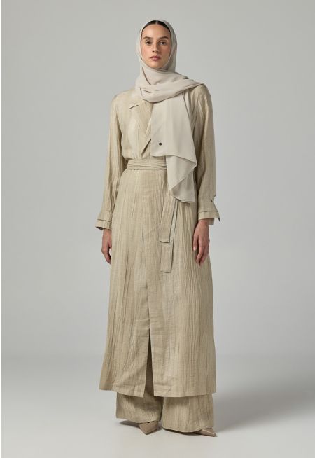 Solid Textured Abaya With Hijab (2PCS)