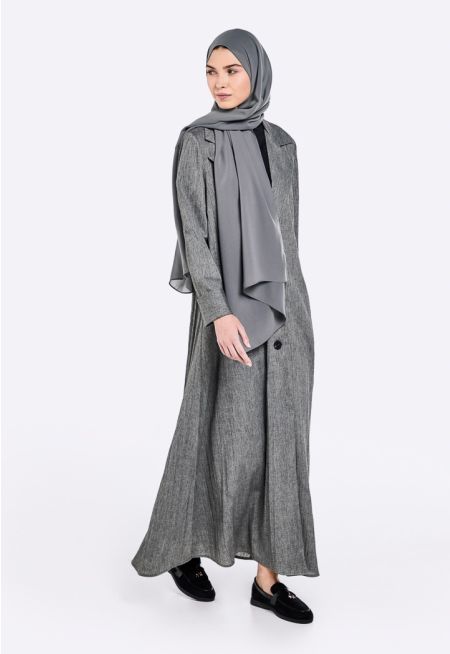 Notched Collar Blazer Abaya With Hijab (2 PCS)