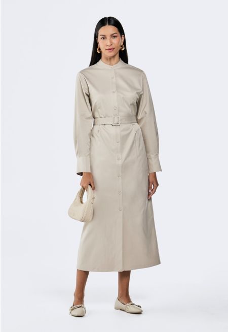 Striped Cuff Belted Dress