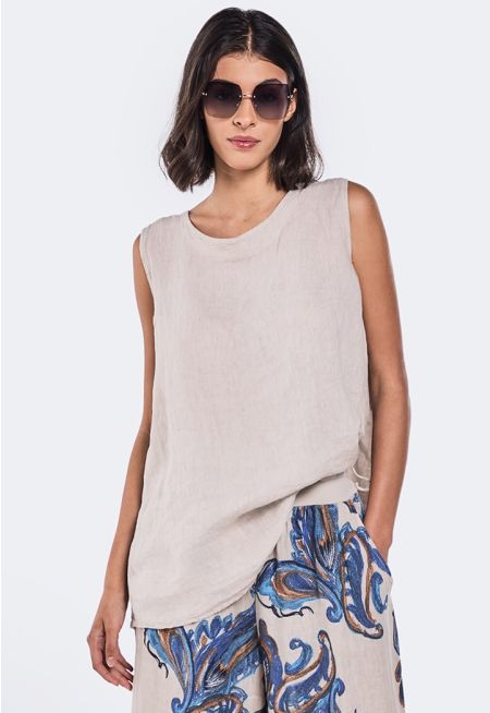 Back Tie Neck Linen Top