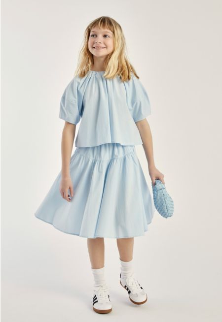 Solid Blouse and Skirt Set (2PCS)