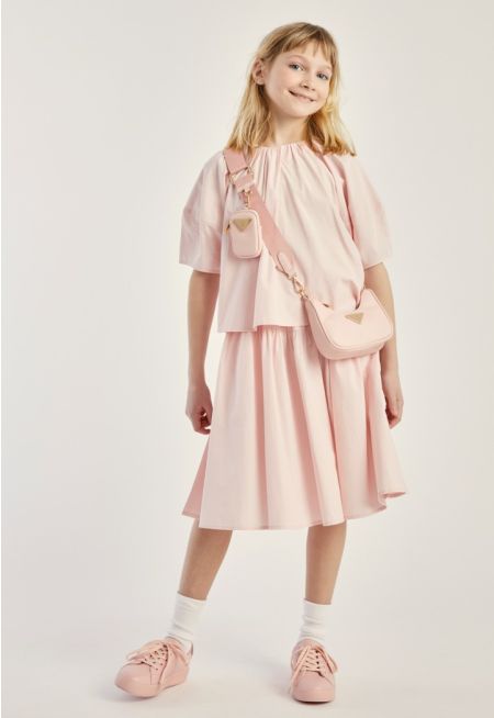 Solid Blouse and Skirt Set (2PCS)