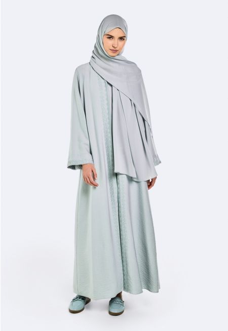 Embroidered Crinkled Abaya With Hijab (2 PCS)