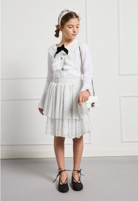 Cardigan and Polka Dot Skirt Set (2PCS)