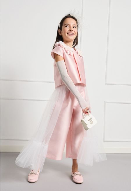 Floral Top and Mesh Pants Set (2PCS)