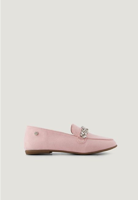 Solid Crystal Embellished Suede Loafers