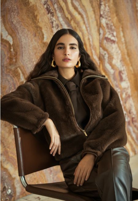 Faux Fur Zip-Up Jacket