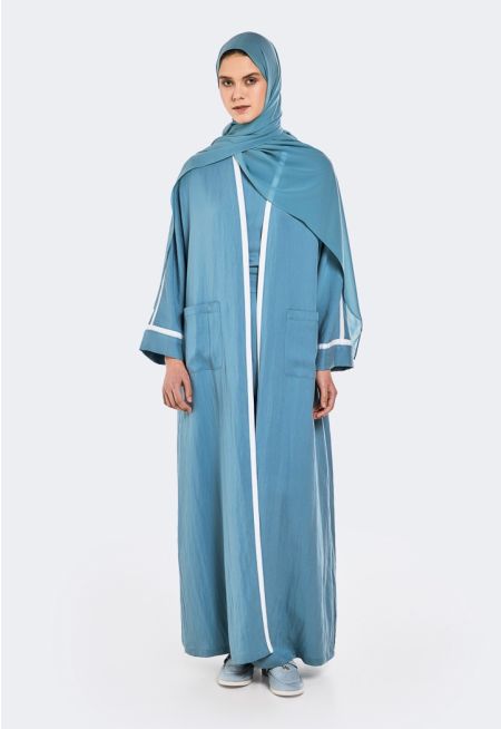 Contrast Panel Abaya With Hijab (2 PCS)