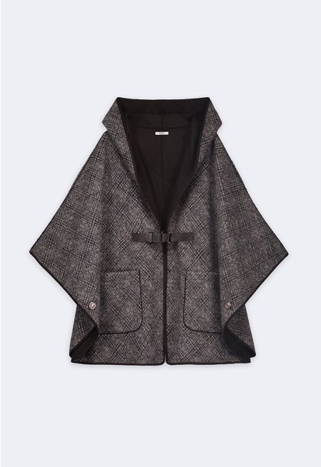 Checkered Faux Fur Poncho