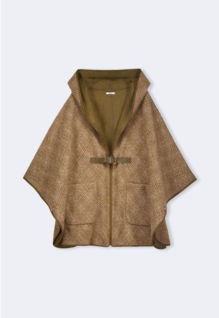 Checkered Faux Fur Poncho