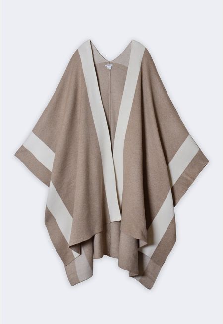 Asymmetrical Hems Contrast Poncho