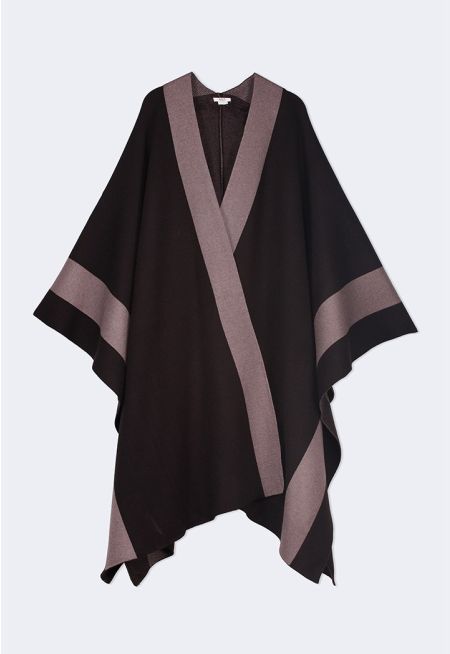 Asymmetrical Hems Contrast Poncho