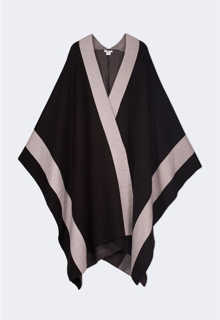 Asymmetrical Hems Contrast Poncho