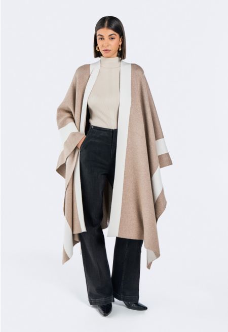 Asymmetrical Hems Contrast Poncho