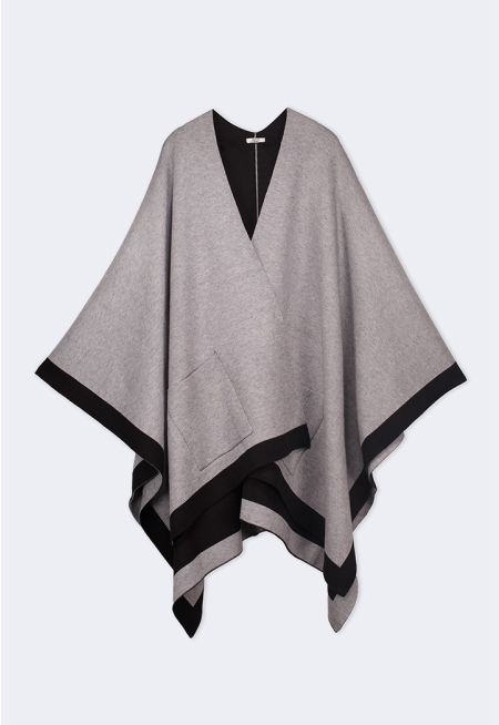 Contrast Hems Poncho