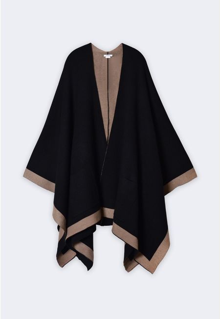Contrast Hems Poncho