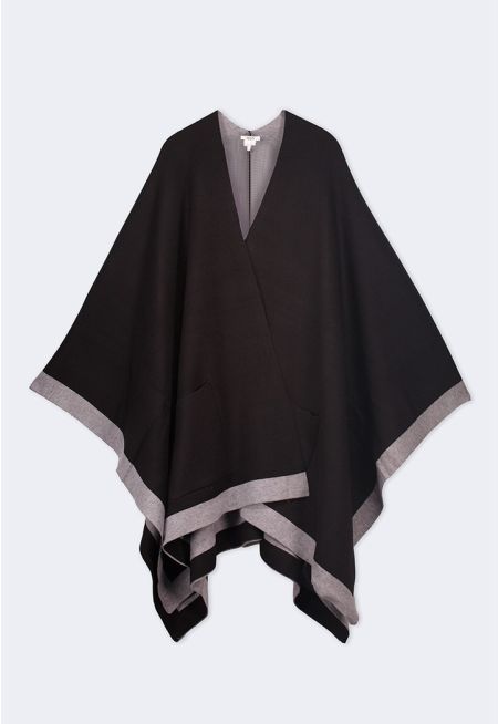 Contrast Hems Poncho