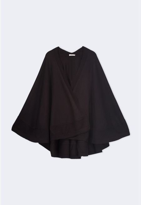 Textured Hems Knitted Poncho