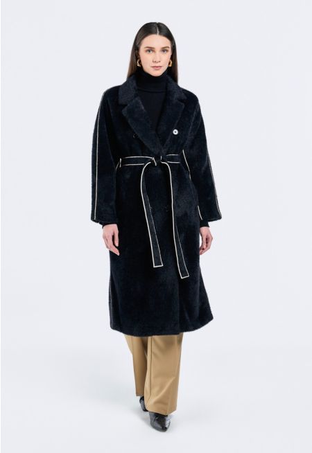 Contrast Faux Fur Coat