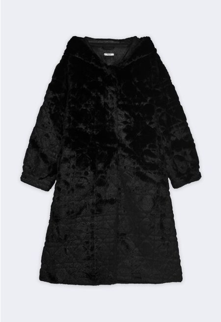 Long Hooded Faux Fur Jacket