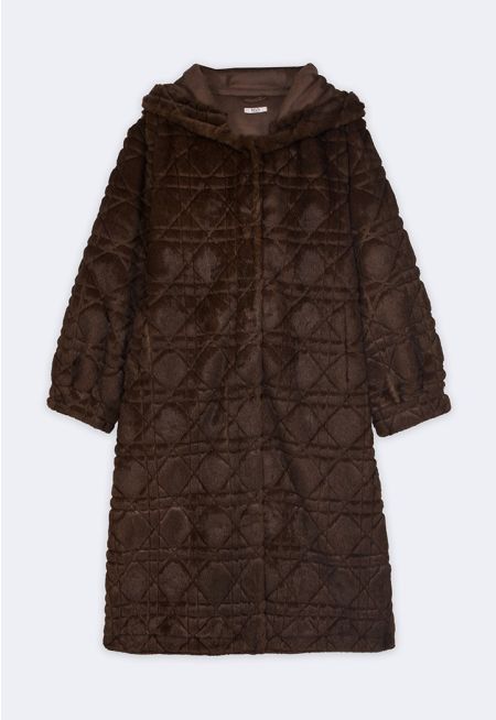 Long Hooded Faux Fur Jacket