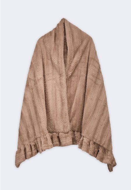 Ruffled Hems Faux Fur Shawl