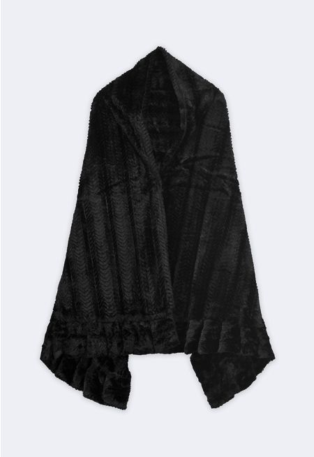 Ruffled Hems Faux Fur Shawl