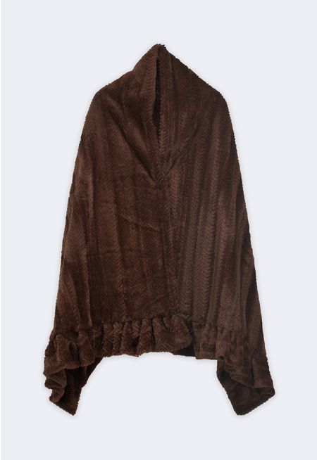 Ruffled Hems Faux Fur Shawl