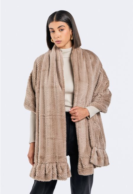 Ruffled Hems Faux Fur Shawl