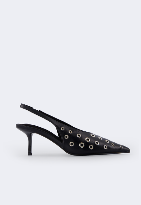 Eyelet-Embellished Strap Heels