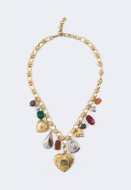 Multi Charm Metallic Necklace
