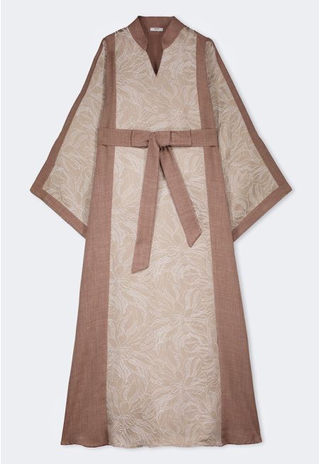 Embroidered Belted Maxi Dress