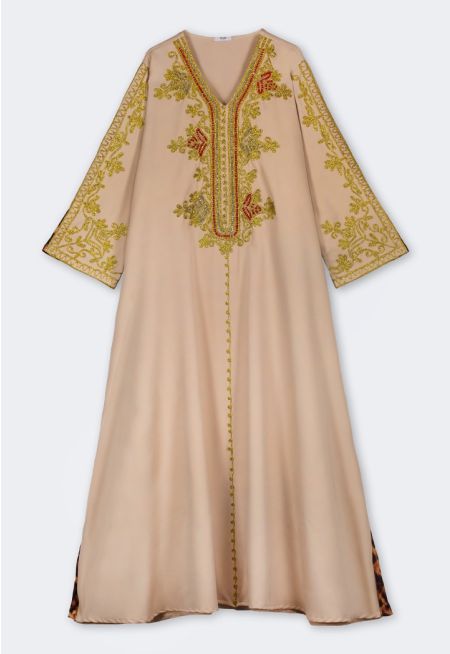 Embroidered V-Neck Lurex Dress 