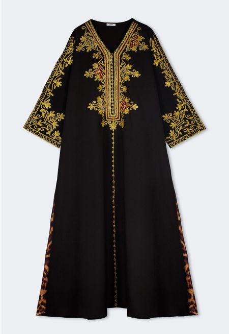 Embroidered V-Neck Lurex Dress 