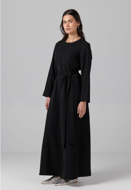 Basic Long Sleeve Belted Dress