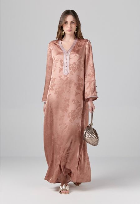 Lace Embellished Jacquard Dress- Ramadan Style