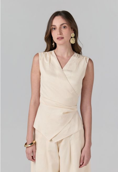 Tie Waist Wrap Sleeveless Blouse