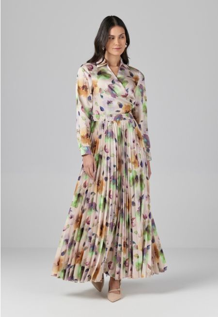 Printed Pleated Skirt