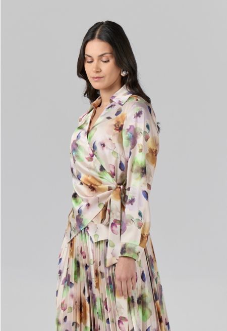 Side Tie Wrap Printed Shirt