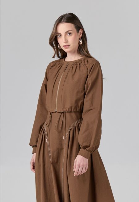 Solid Cropped Zip-Up Jacket